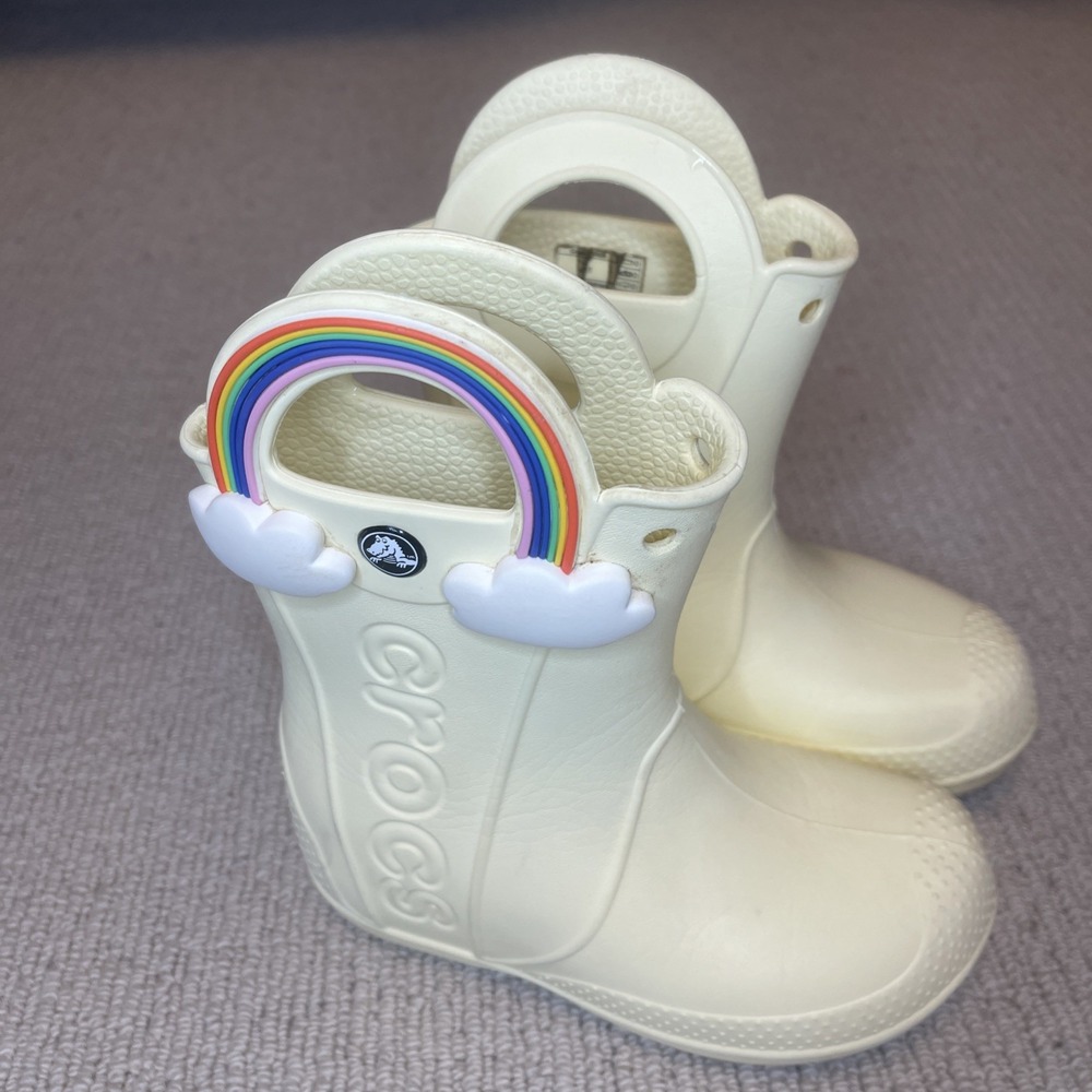 Crocs Handle It Rainbow Rain Boots Buttercream C11